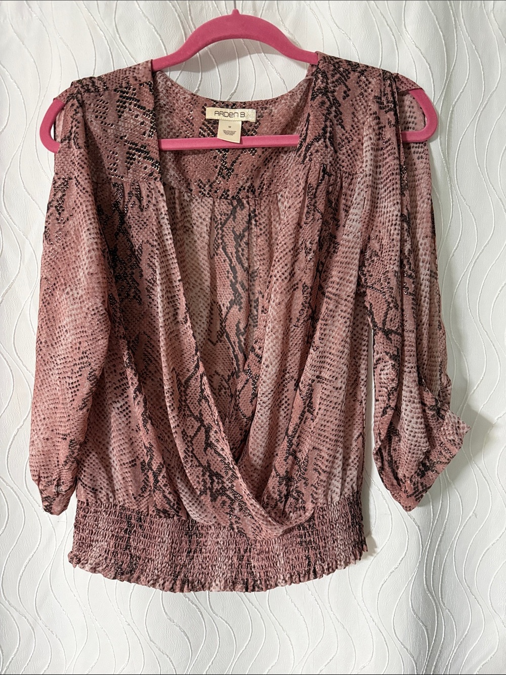 Arden B Y2K Pink Mauve Snake-Print Surplice Blouse